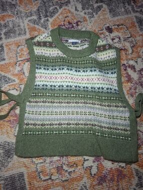 American Eagle Outfitters Green Fair Isle Knit Sweater Vest